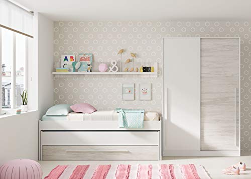 Miroytengo Pack Muebles habitación Infantil Juvenil Elliot Blanco (Cama Nido+Estantería+Armario+Somieres 90x190 cm)