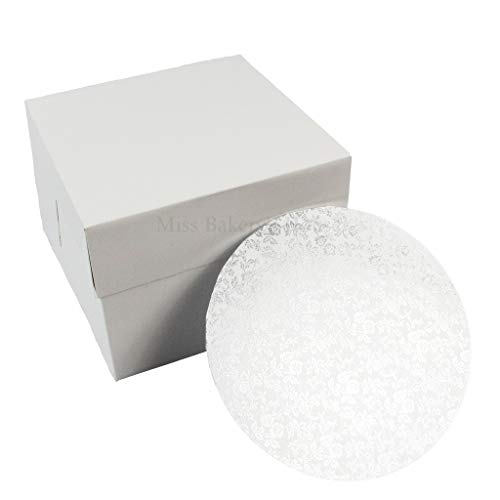Miss Bakery's House® Caja para tartas con tabla de MDF - 20x20x15 cm - blanco