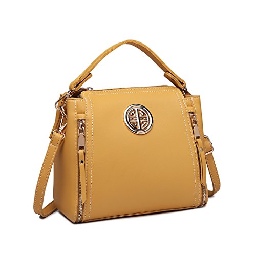 Miss Lulu Marca Mujeres Top Mango Bolsa Pu cuero cruzada bolso elegante bolso bolso pequeño clásico para mujer bolso de hombro (Amarillo)