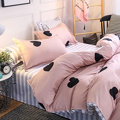 Mitchell Ropa de cama con corazones de 135 x 200 cm para niña, rosa palo, ropa de cama infantil 100% microfibra, funda nórdica de 135 x 200 cm + funda de almohada de 80 x 80 cm