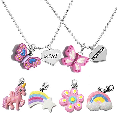 MJARTORIA BFF Cadenas para 2 cadenas de la amistad para 2 niñas collares con colgante intercambiable de unicornio, regalo para fiestas de niños, cumpleaños infantiles