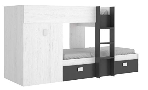 Mobelcenter - Cama Litera Tren Groe Infantil y Juvenil - Cama Tren con Armario y 2 Cajones- Medidas: Ancho: 271 cm x Fondo: 111 cm x Alto: 150 cm (Blanco Artic y Grafito) - (1081) Mobelcenter - Cama Litera Tren Groe Infantil y Juvenil - Cama Tren con Armario y 2 Cajones- Medidas: Ancho: 271 cm x Fondo: 111 cm x Alto: 150 cm (Blanco Artic y Grafito) - (1081)