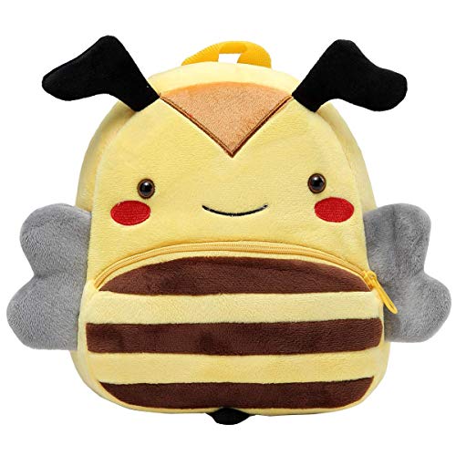 Mochila Infantil para Niño Niñas, Kasgo Pequeño Linda Mochilas para Guardería Animales 3D Suave Mochila de Felpa para Bebe(Abeja Amarilla)