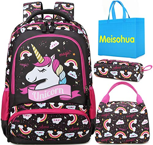 Mochila Unicornio Niños Impermeable Mochila Escolar para Adolescente Pequeñas Mochilas Infantil Bolso para Chicas para La Escuela,Viajes,Intemperie Juego de 3 (Marron Oscuro)