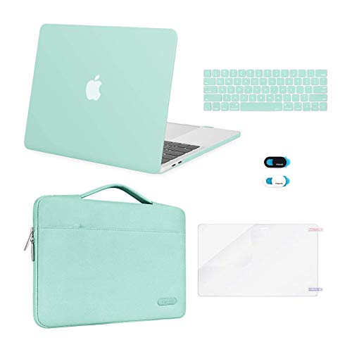 MOSISO Funda Dura Compatible con MacBook Pro 13 A2338 A2289 A2251 A2159 A1989 A1706 A1708,Plástico Carcasa Rígida&Funda Protectora&Protector Pantalla&Piel de Teclado&Cubierta Webcam,Menta Verde