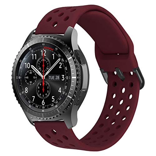 MroTech Correa 22mm Silicona Compatible para Samsung Gear S3 Frontier/Classic/Galaxy Watch 46mm Pulsera Repuesto para GTR 47MM/Huawei Watch GT/Active/Elegant/GT2 46mm 22 mm Banda,Deportiva Rojo oscuro