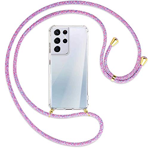 mtb more energy® Collar Smartphone para Samsung Galaxy S21 Ultra 5G (SM-G998, 6.8'') - Unicornio Morado/Oro - Funda Protectora ponible - Carcasa Anti Shock con Cuerda Correa