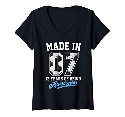 Mujer 13th Birthday Gift Born In 2007 Soccer Fútbol Jersey Style Camiseta Cuello V