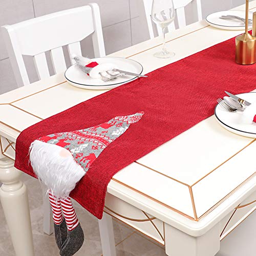 N/J Camino de mesa de Navidad Gnomo Tomte decorativo de mesa bandera de lino de mesa para decoración de Navidad, cena familiar, fiesta de vacaciones, 70 x 13 pulgadas (rojo)