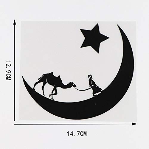OLUYNG Sticker de Carro 14,7x12,9 cm calcomanía de Vinilo árabe Luna Estrellas Camello Desierto beduino Pegatinas de Coche Negro/Plata 10a-0296   Negro