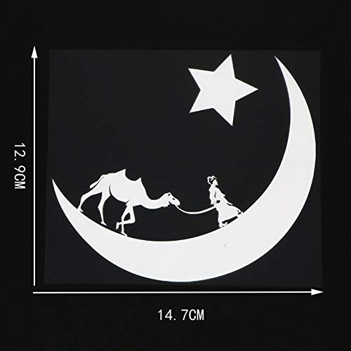 OLUYNG Sticker de Carro 14,7x12,9 cm calcomanía de Vinilo árabe Luna Estrellas Camello Desierto beduino Pegatinas de Coche Negro/Plata 10a-0296   Plata