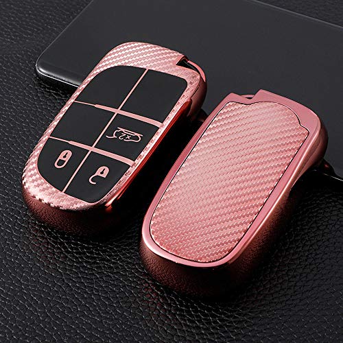 ontto Funda para llave de coche compatible con Jeep Renegade Compass Grand Cherokee Chrysler 300C Dodge Dart FIAT 500X mando a distancia funda TPU llavero llavero funda protectora rosa