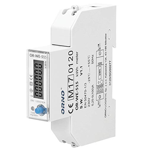 ORNO OR-WE-515 Medidor De Consumo Electrico Monofásico Con Certificado MID (RS845 + Tarifa Múltiple)