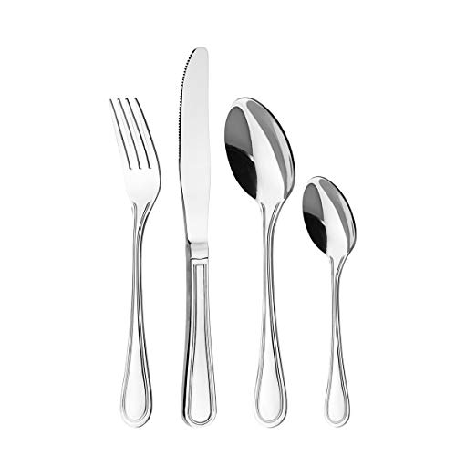 Otto Koning - Frankfurt - Set cubiertos de mesa 16 piezas, acero inoxidable - pulido espejo - con tenedor, cuchara, cuchillo y cuchara de café. Una cubertería de mesa con diseño clásico y sencillo