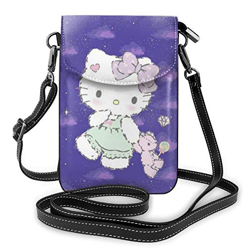 Pequeño Crossbody Bolsas De Teléfono Celular Bolso Verde Vestido Hello Kitty Impresión Con Ranuras Para Tarjetas De Crédito