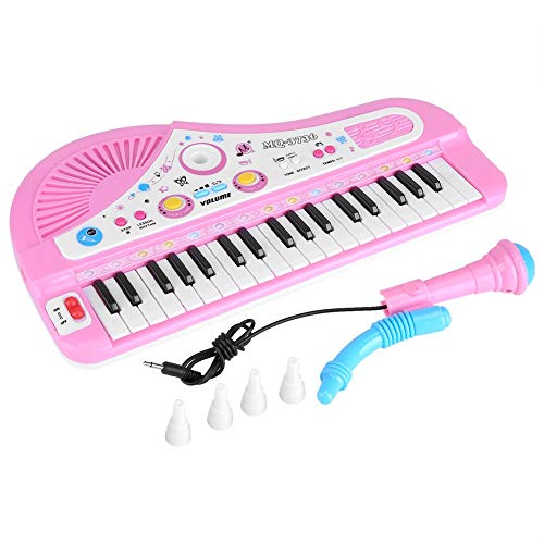 Piano para Niños Teclado Electrónico Piano con Micrófono 37 Teclas Regalo para Niños Juguete de Música Multifuncional (Rosa/Azul al Azar)