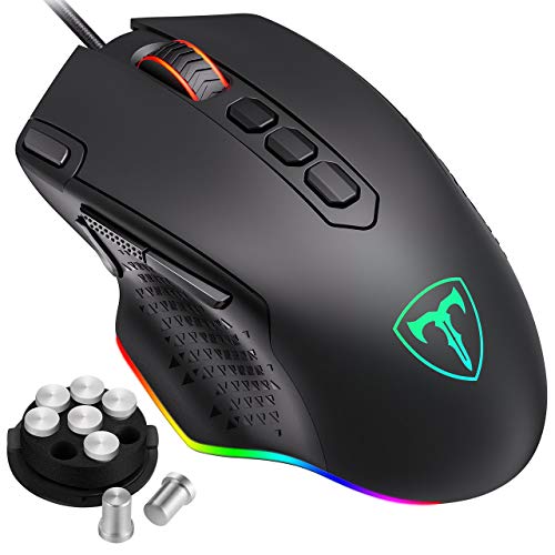 PICTEK Ratón Gaming RGB Alámbrico USB, Esports PMW3327 con 10 Botones Programables, Negro