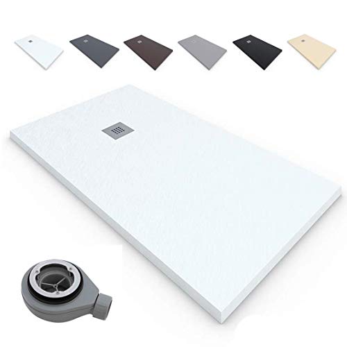 Plato de Ducha RESINA Extraplano EstiloBaño®TERRA - Antideslizante TEXTURA PIZARRA - Todas Las Medidas Disponibles -Varios colores -【80x120, Blanco Ral-9003】- Incluye Válvula desagüe+Rejilla Plato de Ducha RESINA Extraplano EstiloBaño®TERRA - Antideslizante TEXTURA PIZARRA - Todas Las Medidas Disponibles -Varios colores -【80x120, Blanco Ral-9003】- Incluye Válvula desagüe+Rejilla