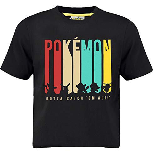 Pokèmon Camiseta Pikachu para Niños | Top Negro con Charmander, Eevee, Squirtle, Bulbasaur, Pikachu | Camisetas De Manga Corta para Niño (5/6 años)