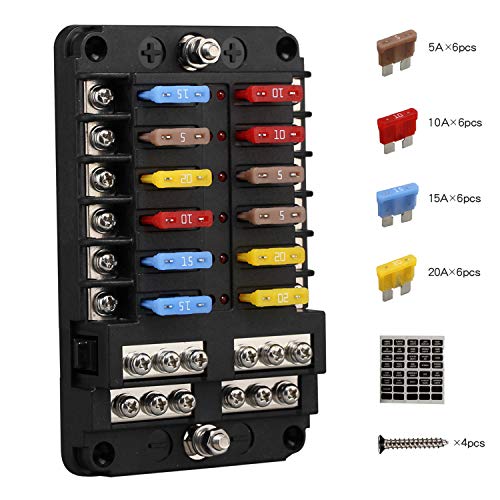 Porta Fusibles Plano ATC/ATO, Caja Fusibles Coche ENDARK, Cuadro Fusibles Coche de 12 vías con Indicador LED de Bus Negativo para coche, barco, furgoneta, SUV Porta Fusibles Plano ATC/ATO, Caja Fusibles Coche ENDARK, Cuadro Fusibles Coche de 12 vías con Indicador LED de Bus Negativo para coche, barco, furgoneta, SUV