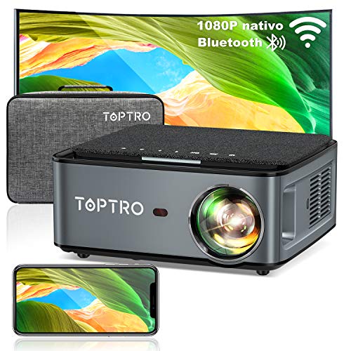 Proyector WiFi Bluetooth, TOPTRO 7500 Lúmenes Proyector Full HD 1920x1080P Nativo Soporta 4K, Ajuste Digital de 4 Puntos y Función de Zoom, Proyector Portátil LED Cine en Casa para PPT Phone PS5 etc.