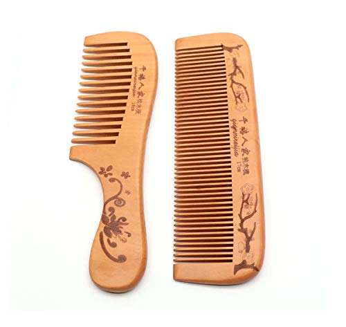QiCheng & LYS: peine de madera ancho antiestático, peine de madera natural macho y hembra, dientes anchos con dientes finos QiCheng & LYS: peine de madera ancho antiestático, peine de madera natural macho y hembra, dientes anchos con dientes finos