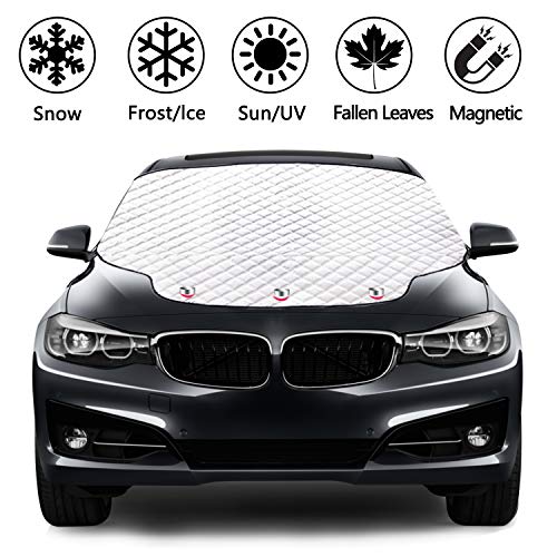 Rajvia Parasol Coche Delantero, Protector de Parabrisas, Protector para Parabrisas Magnético Cubierta de Parabrisas Coche Protege de Rayos UV, Sol, Lluvia, Nieve, Funda Plegable (183x116cm)