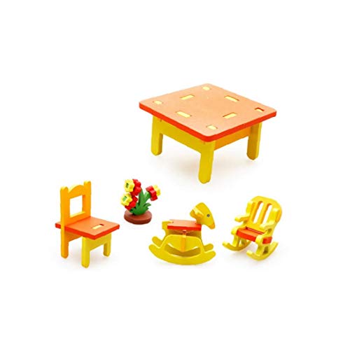 Regalo de cumpleaños de los niños Kinder miniatura Cuadro Juego de sillas de madera Mini Muebles muñeca de juguete Casa Micro Muebles Modelo de bricolaje juguete para niños Educación