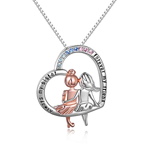 Regalos de Hermana, Collar de Plata de Ley 925 Mujer, Hermanas Joyería "Always My Sister Forever My Friend" con Colgante de Corazón de Amor Regalos de Hermana, Collar de Plata de Ley 925 Mujer, Hermanas Joyería "Always My Sister Forever My Friend" con Colgante de Corazón de Amor