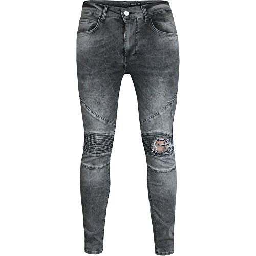 Religion Cavern Jeans Vaqueros Slim, Gris (Grey Veins), 28W/32L para Hombre