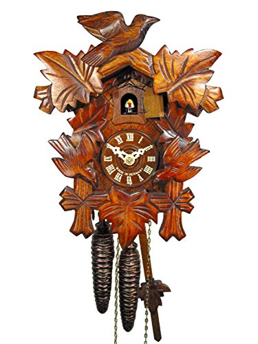 Reloj de cuco de la Selva Negra (original, certificado), mecanismo de 1 día, mecánico, 5 hojas, 3 pájaros, reloj de cuco, reloj de cuco, reloj de cuco, reloj de cuco (bonito regalo de Navidad)