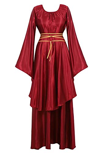 renacentista Vestido Medieval Mujer Vintage Victoriano gotico Manga Larga de Llamarada Disfraz Princesa Vino Rojo M