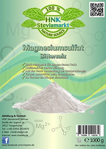 Sales de Epsom - sulfato de magnesio 1 kg - ayuda natural para el ayuno y la cura del ayuno - laxantes - limpieza del hígado Sales de Epsom - sulfato de magnesio 1 kg - ayuda natural para el ayuno y la cura del ayuno - laxantes - limpieza del hígado