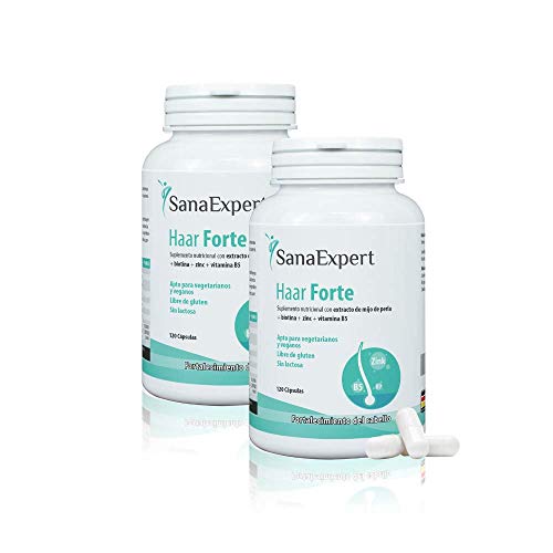 SanaExpert Pack X2 Haar Forte, Suplemento Capilar para el Crecimiento y Fortalecimiento del Pelo con Biotina, Zinc y Mijo de Perla, 120 Cápsulas Pack de 2 unidades(2)