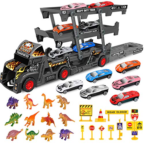 Sanlebi Camiones de Juguete para Niños, Transportador de Camion con 6 Mini Coches de Metal para Niños y Niñas Sanlebi Camiones de Juguete para Niños, Transportador de Camion con 6 Mini Coches de Metal para Niños y Niñas