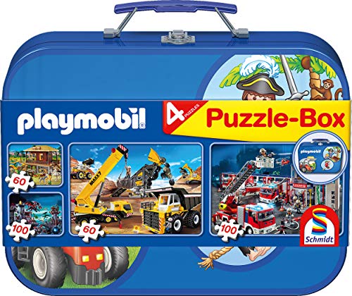 Schmidt Spiele 55599 - Playmobil Caja Puzzle 2 x 60, 2 x 100 Piezas en una Caja de Metal Schmidt Spiele 55599 - Playmobil Caja Puzzle 2 x 60, 2 x 100 Piezas en una Caja de Metal