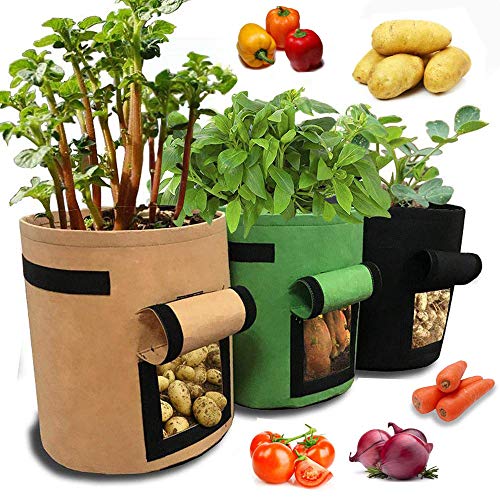 Schneespitze 3Pcs 5 Gallons Potato Growing Bags,Soft Sided Nonwoven Fabric Vegetable Grow Bag,Breathable Garden Vegetable Planter Container