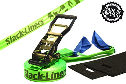 slack-liners - Cinta para slackline (4 partes, ancho de 50 mm, longitud de 25 m, incluye tensor de carraca de gran tamaño)