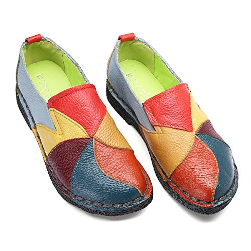 Socofy Mocasín de Mujer, Mocasín Slip-on Casual de Cuero de Mujer Zapatos Planos de Deslizamiento Mocasines de Conducción Mocasín Zapatillas.