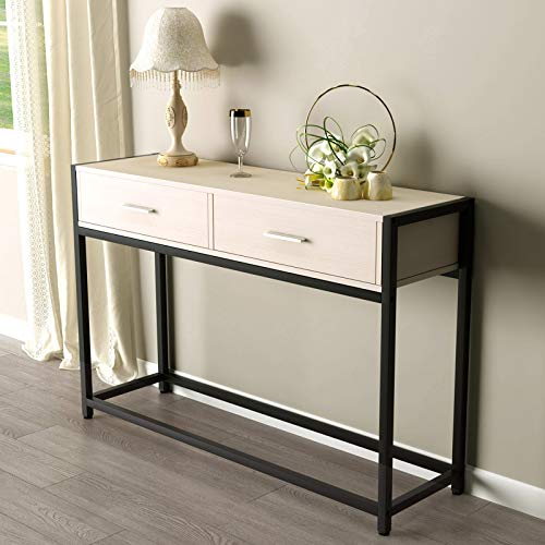 sogesfurniture Mesa de Consola Mesa Entrada Vintage, Mesa Auxiliar de Madera y Metal con 2 Cajones para Vestíbulo, Pasillo, Salón, Dormitorio, Montaje fácil, 120x34x81cm, Gris BHEU-DX-121 sogesfurniture Mesa de Consola Mesa Entrada Vintage, Mesa Auxiliar de Madera y Metal con 2 Cajones para Vestíbulo, Pasillo, Salón, Dormitorio, Montaje fácil, 120x34x81cm, Gris BHEU-DX-121