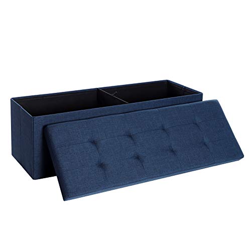 SONGMICS Banco con Espacio de Almacenamiento, Cofre, Caja de Almacenamiento, Plegable, Carga Estática Máx. 300 kg, 120 L, 110 x 38 x 38 cm, Imitación Lino, Azul Marino LSF77IN SONGMICS Banco con Espacio de Almacenamiento, Cofre, Caja de Almacenamiento, Plegable, Carga Estática Máx. 300 kg, 120 L, 110 x 38 x 38 cm, Imitación Lino, Azul Marino LSF77IN