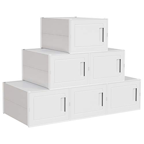 SONGMICS Cajas de Zapatos, Paquete de 6 Organizadores de Almacenamiento, Plegables y Apilables para Zapatillas hasta Talla 44, Blanco LSP004W02