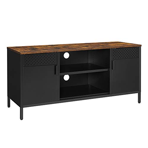 SONGMICS Mueble de TV, Armario de TV, Mesa de TV con 3 estantes ajustables, de hasta 55 pulgadas, para sala de estar, dormitorio, Marrón Rústico y Negro Mate LTS103B01