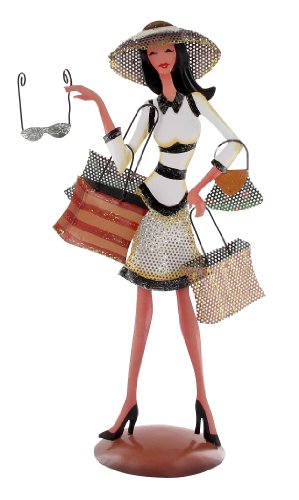 Soporte para joyas, diseño de mujer de la compra, color blanco y negro, altura: 38 cm x 16 cm