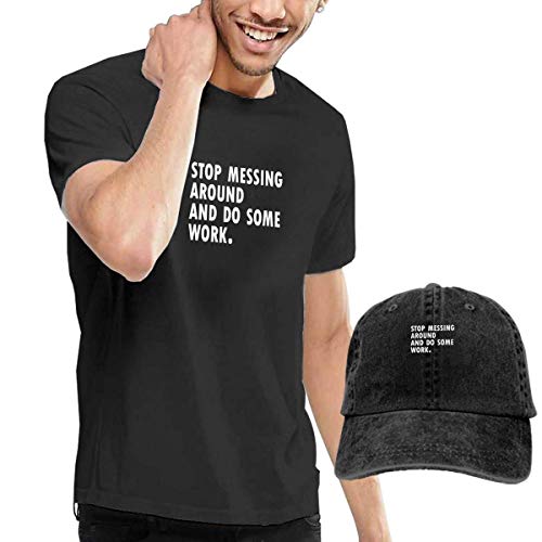 SOTTK Camisetas y Tops Hombre Polos y Camisas, Stop Messing Around Men's Short Sleeve T Shirt & Washed Adjustable Baseball Cap Hat