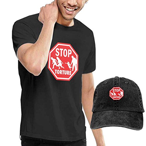 SOTTK Camisetas y Tops Hombre Polos y Camisas, Stop Torture Men's Short Sleeve T Shirt & Washed Adjustable Baseball Cap Hat