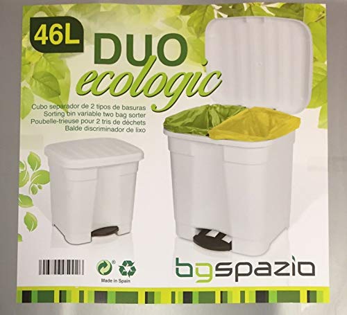 SPAZIO Cubo de Basura Papelera 46 litros ecologic 2 en 1 (Blanco)