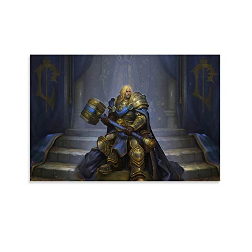 SSKJTC Lienzo decorativo moderno para pared, decoración del hogar, pintura abstracta Warcraft III Reign of Chaos, juego Arthas Menethil Hold A Hammer Canvas Art One Panel 60 x 90 cm