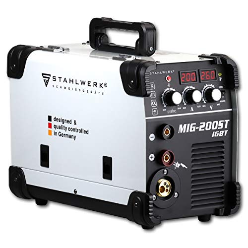 Stahlwerk MIG 200 ST IGBT - Equipo de soldadura de gas de protección Mig Mag con 200 amperios, apto para alambre relleno Flux, con mano de electrodos MMA, color blanco