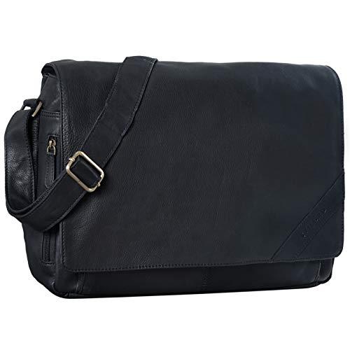 STILORD 'Nick' Bolso de Mensajero Unisex de Cuero Vintage Maletín para portátiles de 15,6' Bolsa de Profesor Universidad Negocios o Bandolera de auténtica Piel, Color:Negro STILORD 'Nick' Bolso de Mensajero Unisex de Cuero Vintage Maletín para portátiles de 15,6' Bolsa de Profesor Universidad Negocios o Bandolera de auténtica Piel, Color:Negro